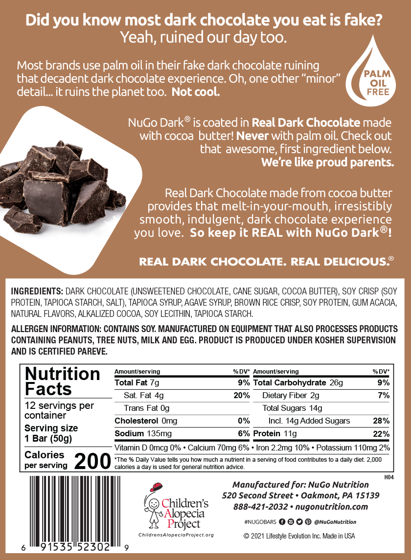 NuGo Dark Mocha Chocolate Protein Bar 50g, 11g Vegan Protein, Gluten Free, Non-GMO, Pack of 12 pcs