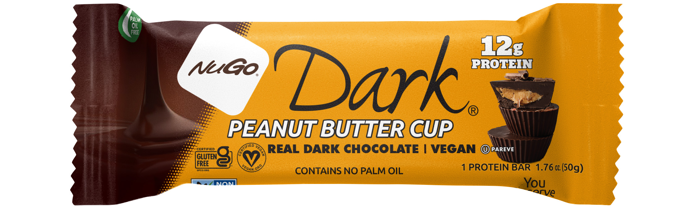 NuGo Dark Peanut Butter Cup Protein Bar 50g, 12g Vegan Protein, Gluten Free, Non-GMO, Pack of 12 pcs