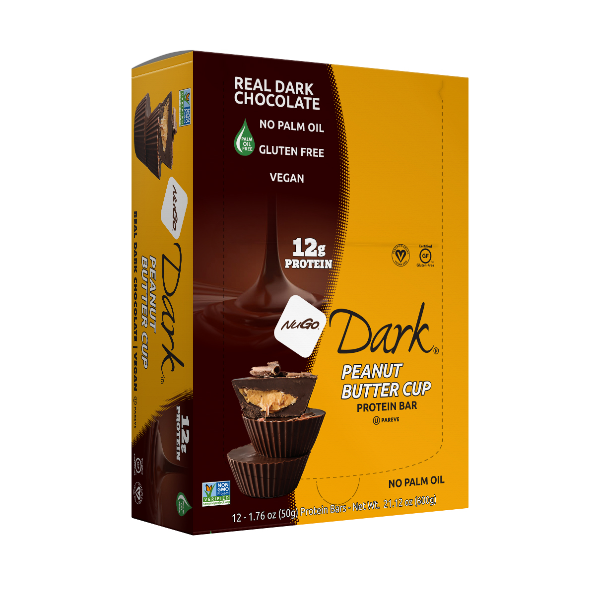 NuGo Dark Peanut Butter Cup Protein Bar 50g, 12g Vegan Protein, Gluten Free, Non-GMO, Pack of 12 pcs