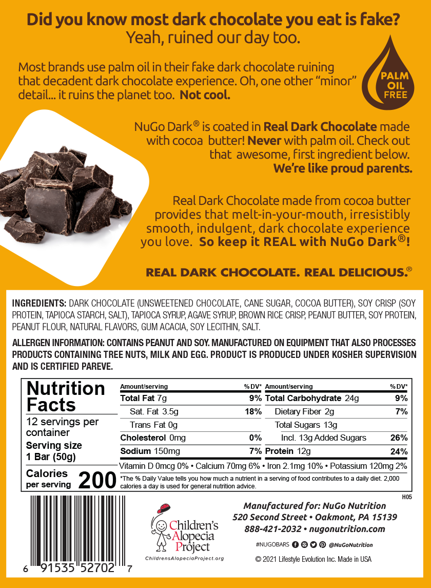 NuGo Dark Peanut Butter Cup Protein Bar 50g, 12g Vegan Protein, Gluten Free, Non-GMO, Pack of 12 pcs