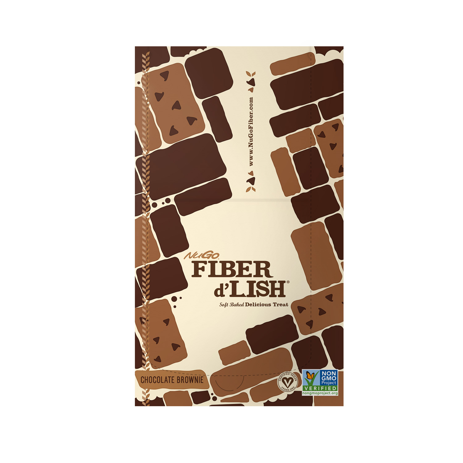 NuGo Fiber D’Lish Chocolate Brownie Bar 45g, Fiber, Vegan, Soft-Baked Digestive Health Snack, Pack of 16 pcs