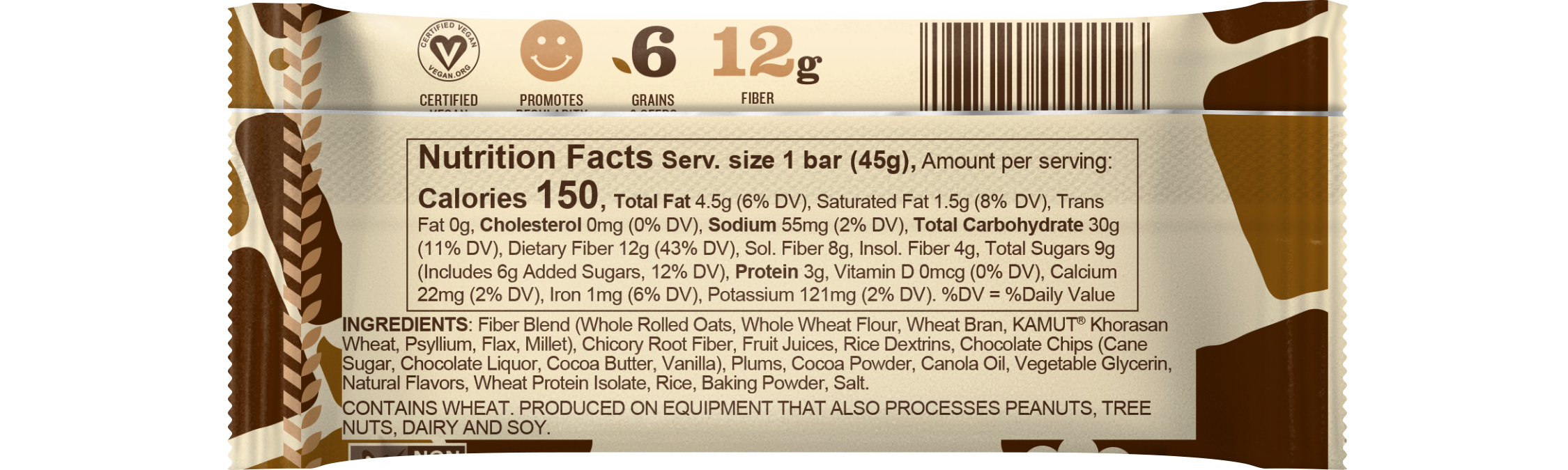 NuGo Fiber D’Lish Chocolate Brownie Bar 45g, Fiber, Vegan, Soft-Baked Digestive Health Snack, Pack of 16 pcs