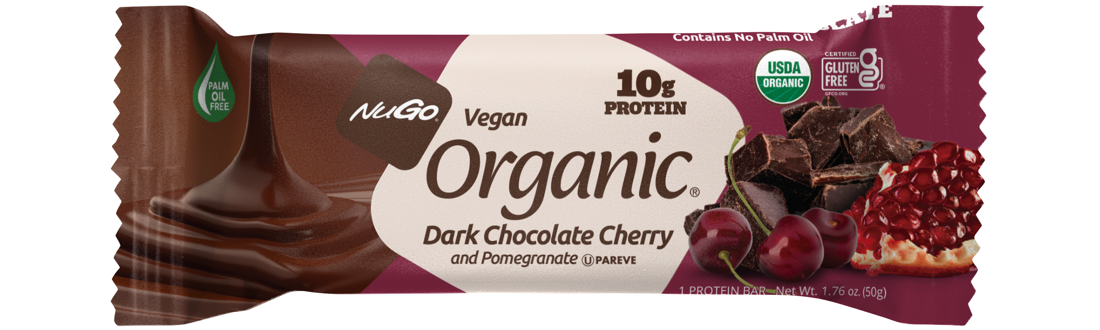 NuGo Organic Dark Chocolate Cherry Protein Bar 50g, Vegan, Gluten Free, 10g Plant Protein, Pack of 12 pcs