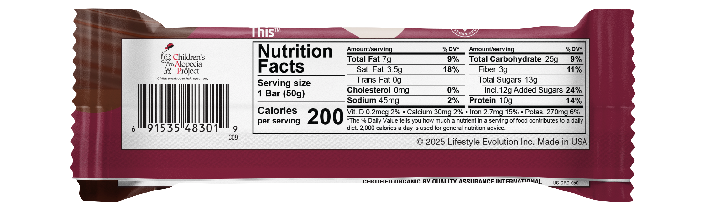 NuGo Organic Dark Chocolate Cherry Protein Bar 50g, Vegan, Gluten Free, 10g Plant Protein, Pack of 12 pcs