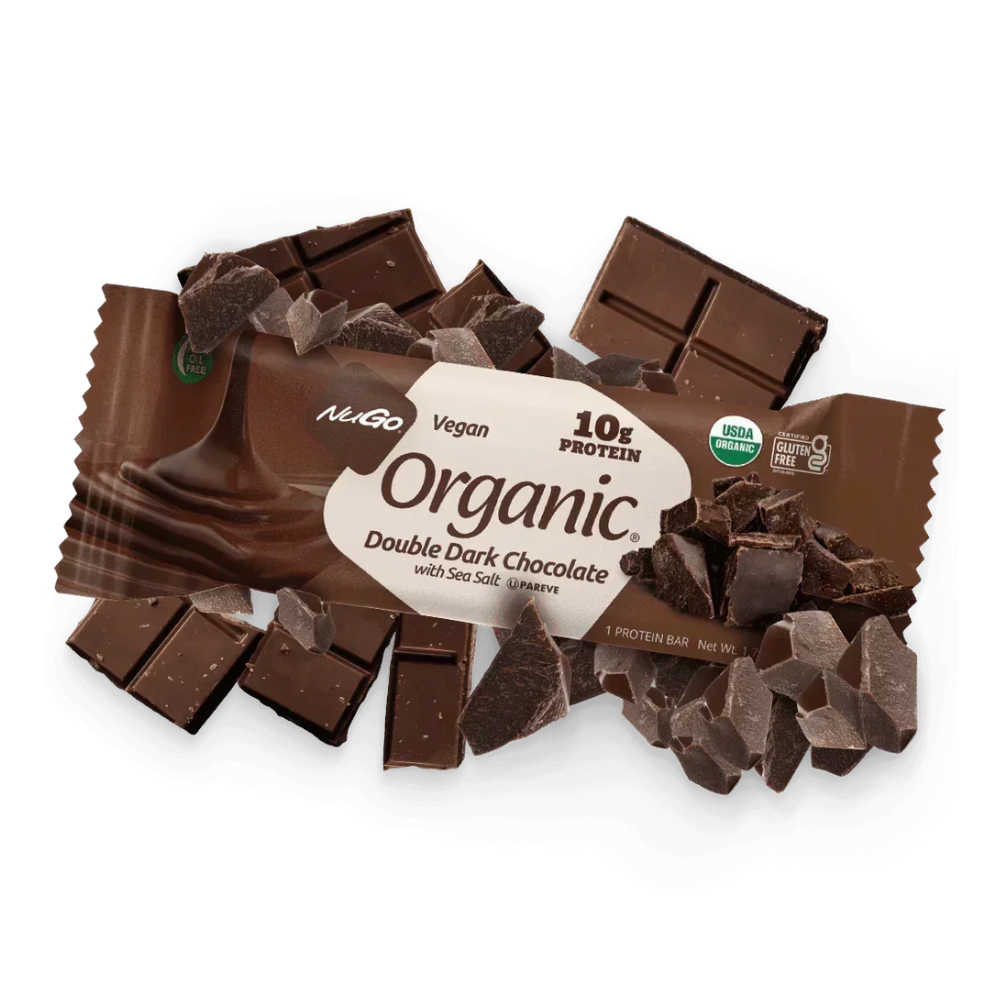 NuGo Organic Double Dark Chocolate Protein Bar, Vegan, Gluten Free, 10g Protein, 50g