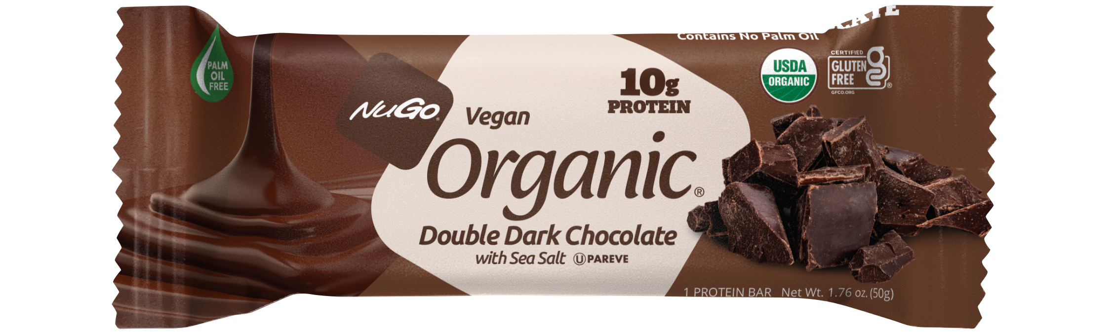NuGo Organic Double Dark Chocolate Protein Bar 50g, Vegan, Gluten Free, 10g Protein, Pack of 12 pcs