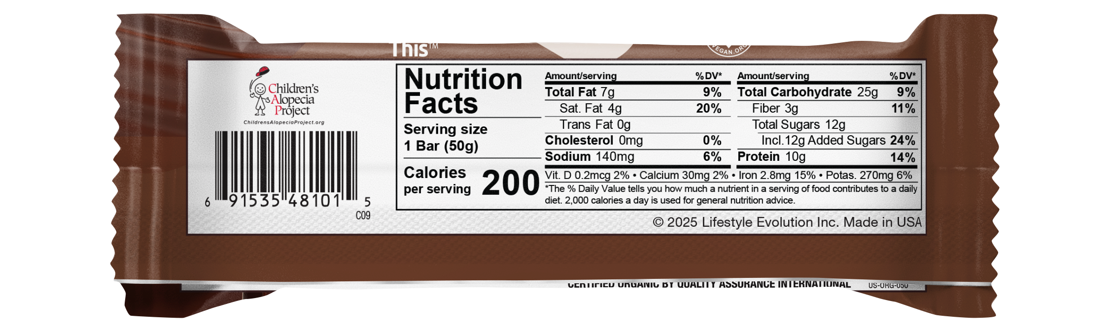 NuGo Organic Double Dark Chocolate Protein Bar 50g, Vegan, Gluten Free, 10g Protein, Pack of 12 pcs