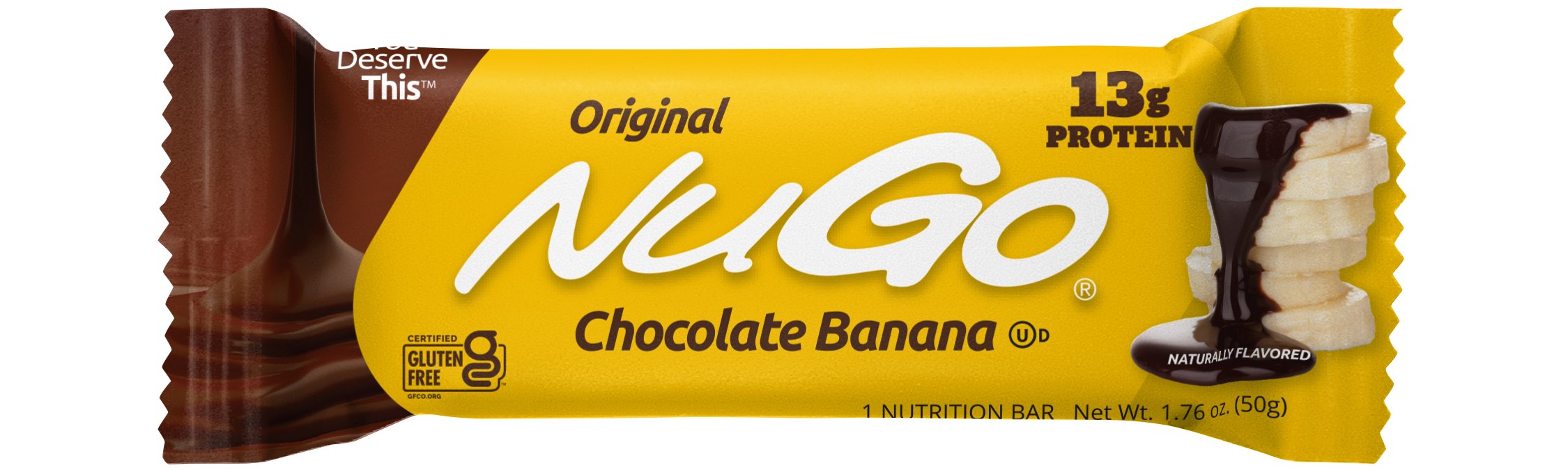 NuGo Original Banana Chocolate Protein Bar 50g, 13g Protein, Gluten Free, Real Milk Chocolate Snack, Pack of 15 pcs