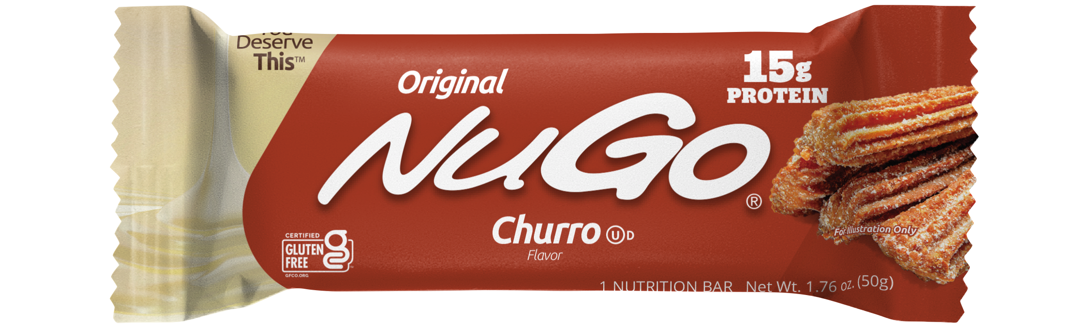 NuGo Original Churro Protein Bar 50g, 15g Protein, Gluten Free, Cinnamon Crunch Yogurt, Pack of 15 pcs