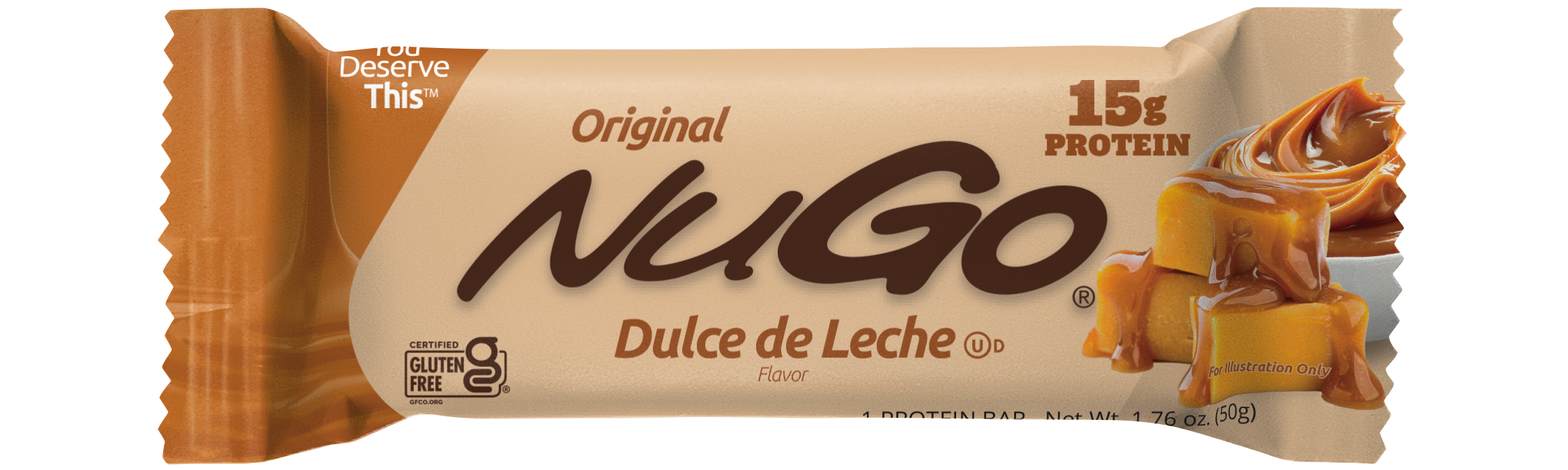 NuGo Original Dulce De Leche Bar 50g,15g Protein, Gluten Free Caramel-Inspired Crunchy Snack, Pack of 15 pcs