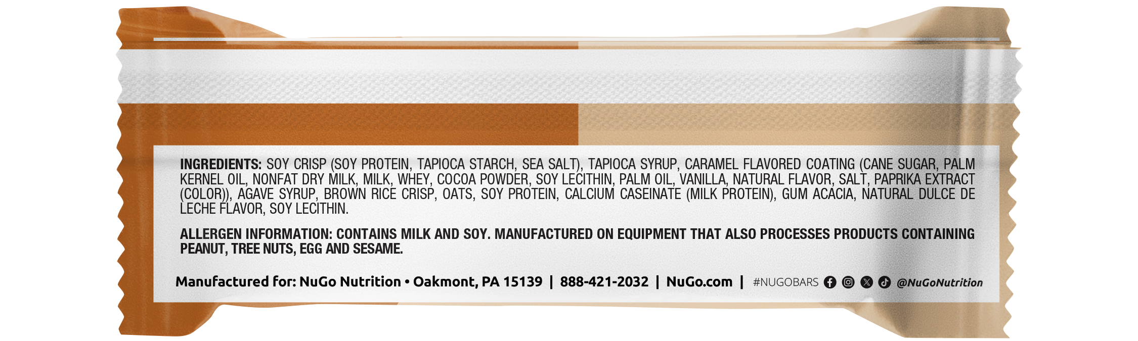 NuGo Original Dulce De Leche Bar 50g,15g Protein, Gluten Free Caramel-Inspired Crunchy Snack, Pack of 15 pcs