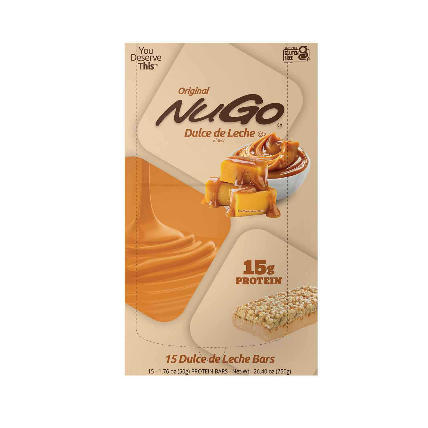 NuGo Original Dulce De Leche Bar 50g,15g Protein, Gluten Free Caramel-Inspired Crunchy Snack, Pack of 15 pcs