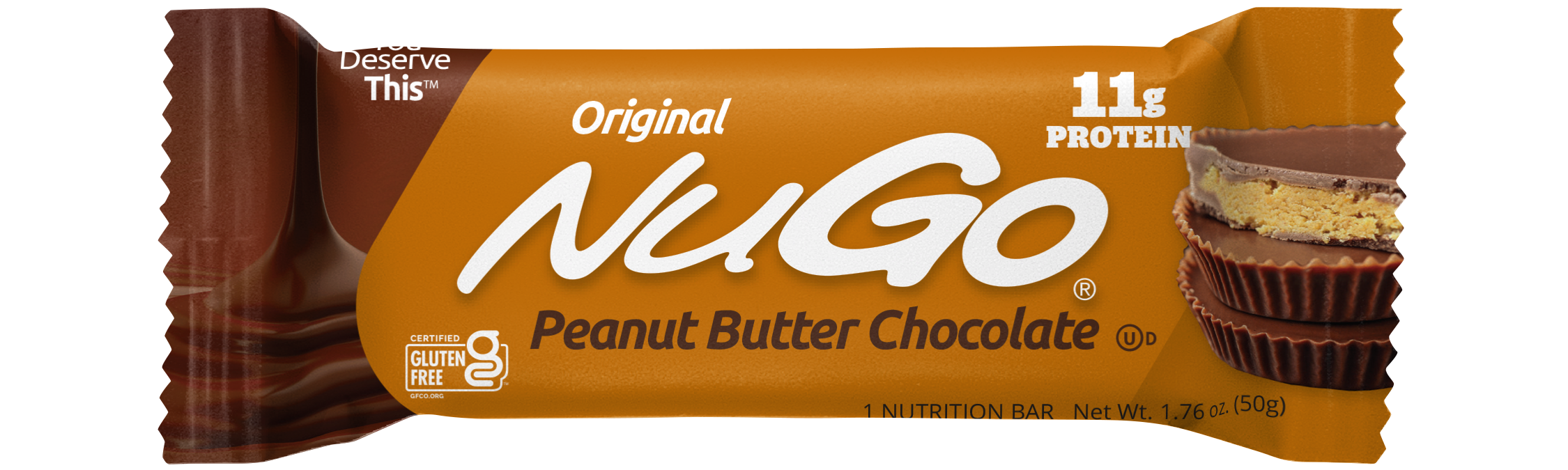 NuGo Original Peanut Butter Chocolate Protein Bar 50g, 11g Protein, Gluten Free Snack, Pack of 15 pcs