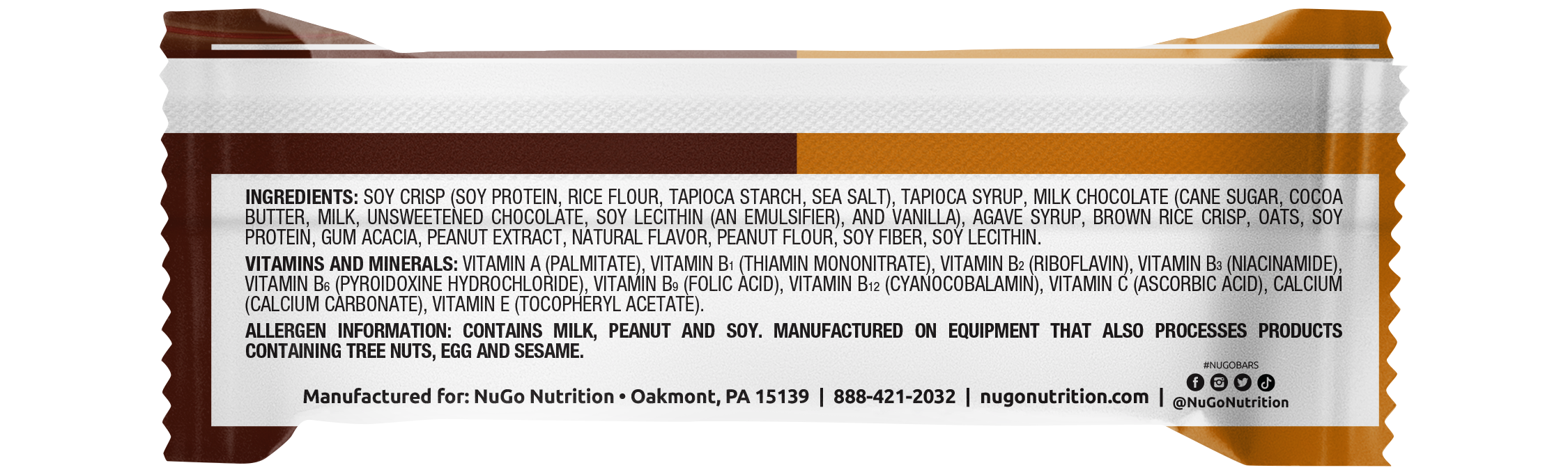 NuGo Original Peanut Butter Chocolate Protein Bar 50g, 11g Protein, Gluten Free Snack, Pack of 15 pcs