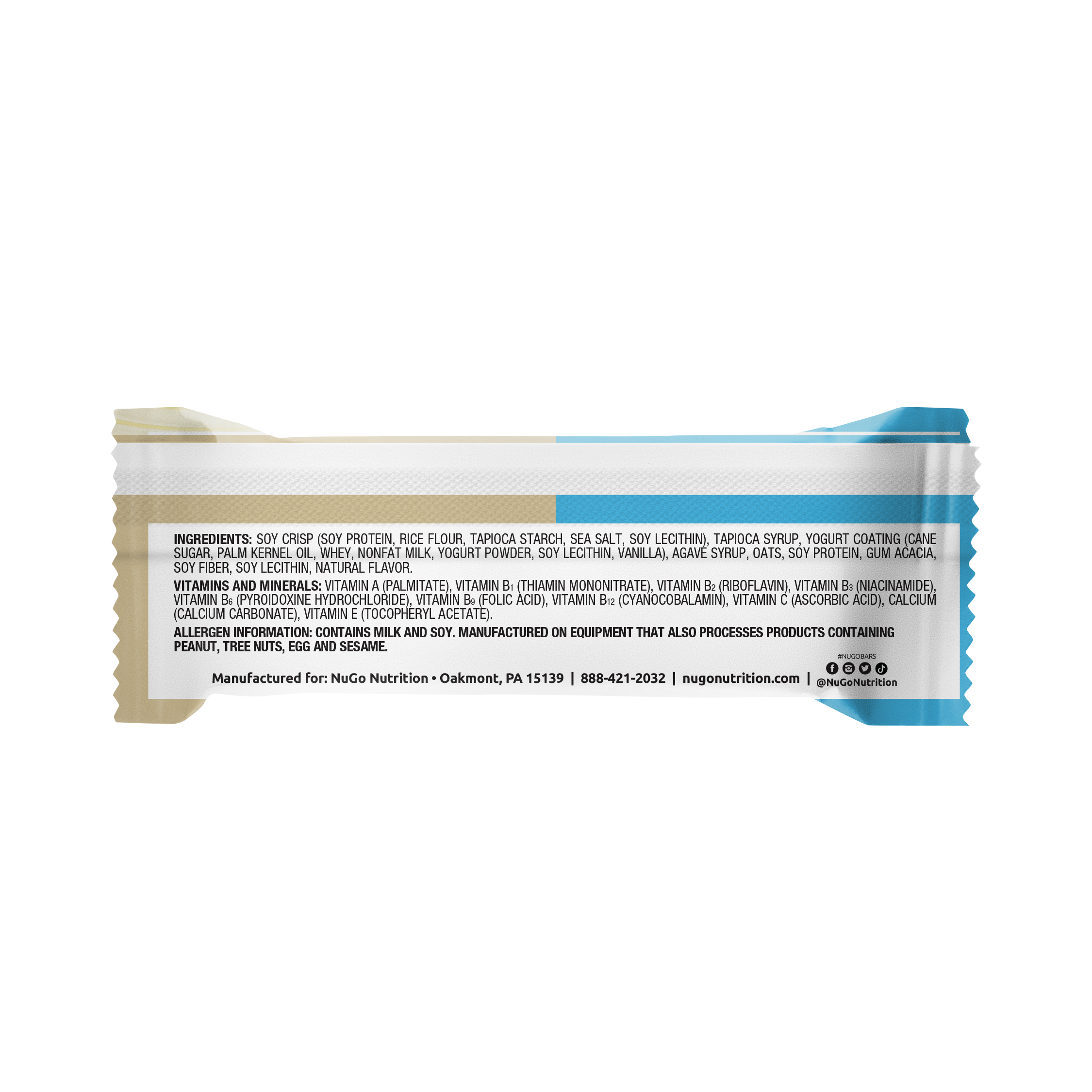 NuGo Original Vanilla Yogurt Protein Bar 50g, 11g Protein, Gluten Free Snack with Added Vitamins, Pack of 15 pcs