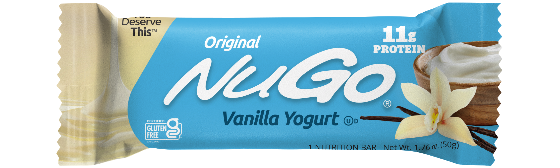 NuGo Original Vanilla Yogurt Protein Bar 50g, 11g Protein, Gluten Free Snack with Added Vitamins, Pack of 15 pcs