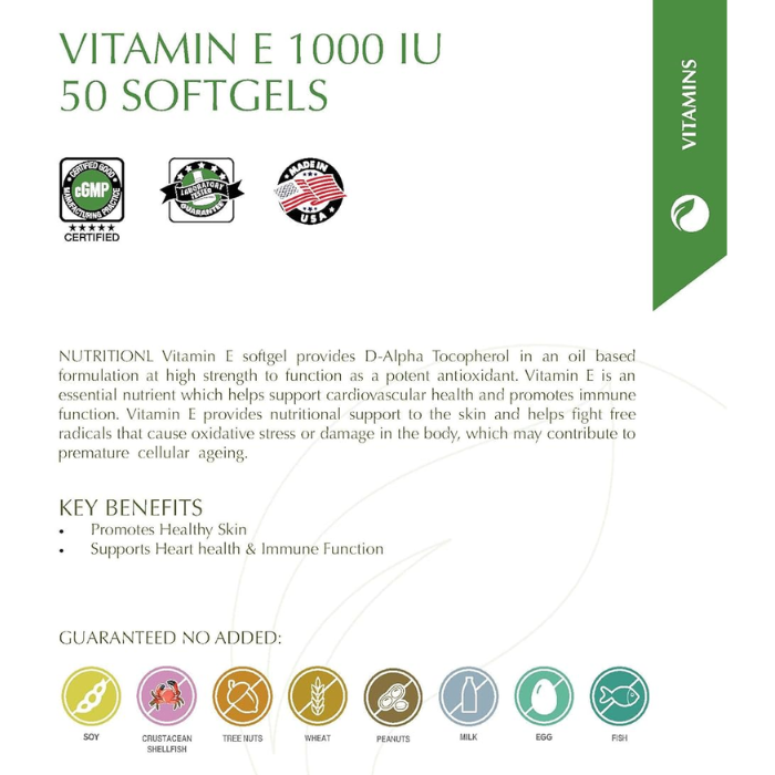 Nutritionl Vitamin E 1000iu Softgels  50's