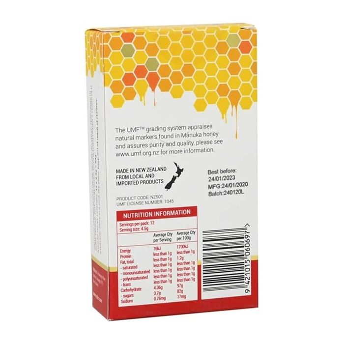 NZ Health UMF 10+ Manuka Honey Lozenges Lemon, Soothing Relief with Propolis, Menthol & Peppermint Oil - 12s