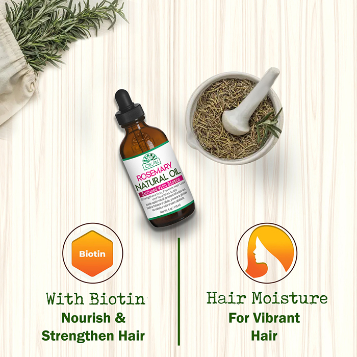 Okay Pure Rosemary with Biotin Natural Oil, Strengthening, Anti-Hair Loss and Scalp-Nourishing Formula, 118ml