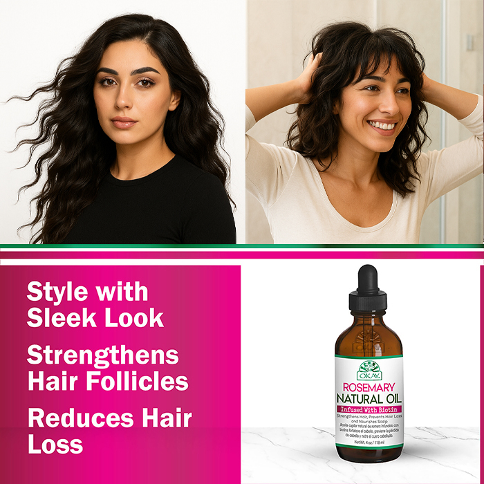 Okay Pure Rosemary with Biotin Natural Oil, Strengthening, Anti-Hair Loss and Scalp-Nourishing Formula, 118ml
