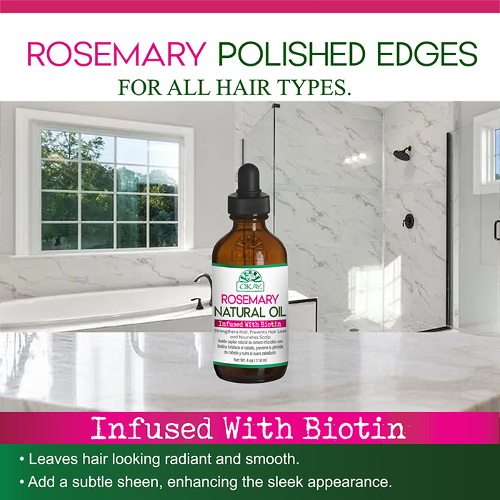 Okay Pure Rosemary with Biotin Natural Oil, Strengthening, Anti-Hair Loss and Scalp-Nourishing Formula, 118ml