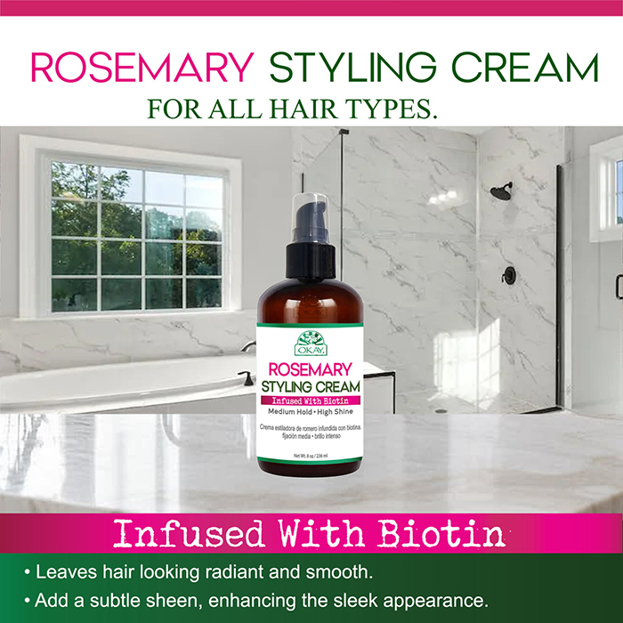 Okay Pure Rosemary with Biotin Styling Cream, Flexible Hold, Shine Boost and Hair Strengthening 236ml