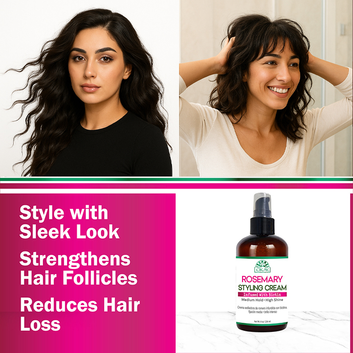 Okay Pure Rosemary with Biotin Styling Cream, Flexible Hold, Shine Boost and Hair Strengthening 236ml