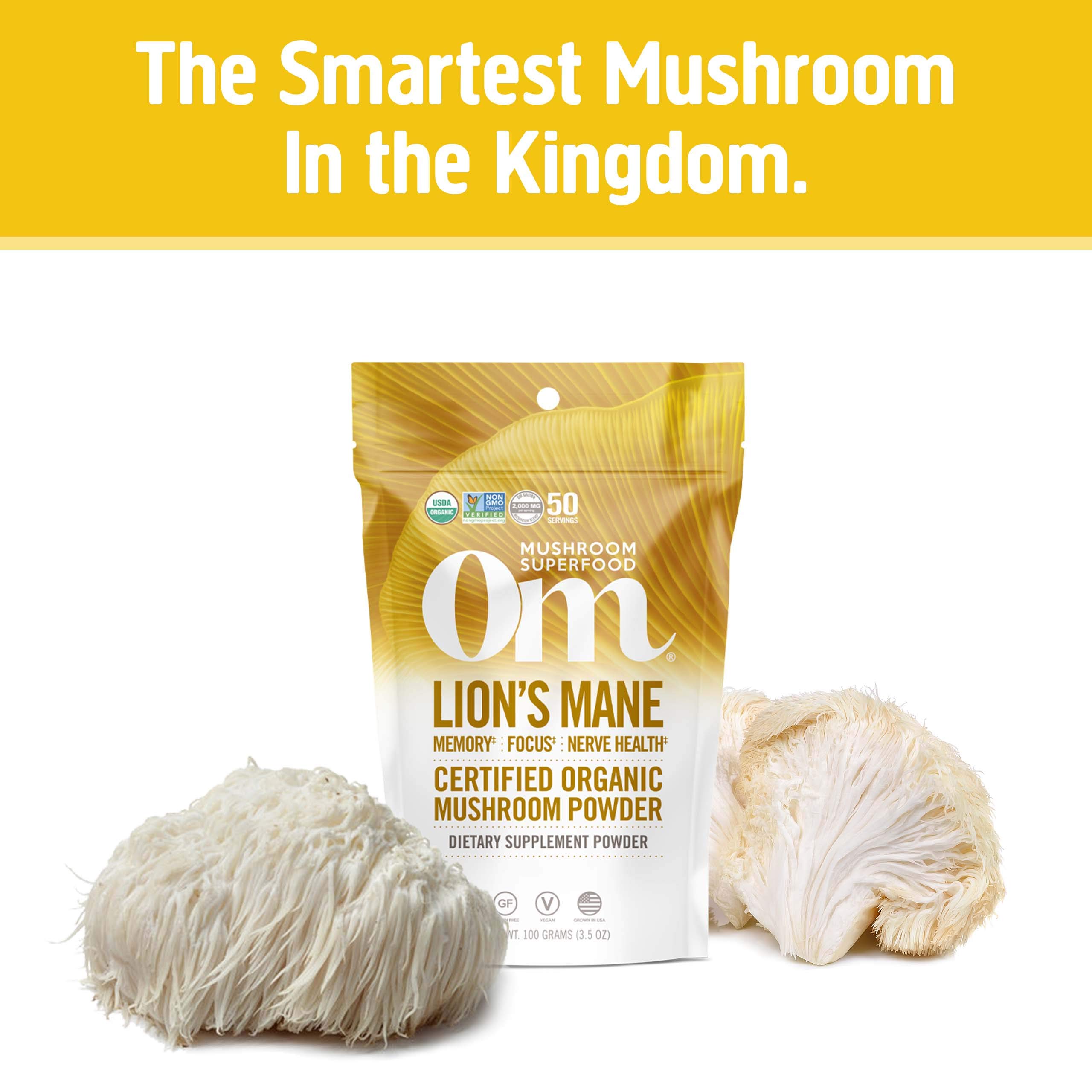 مسحوق الفطر العضوي من Om Lions Mane- وزن 100 جرام