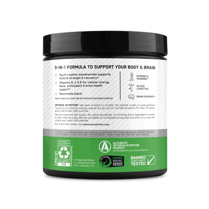 Optimum Nutrition Creatine+ Powder, Strawberry Peach, 360 g, 40 Servings