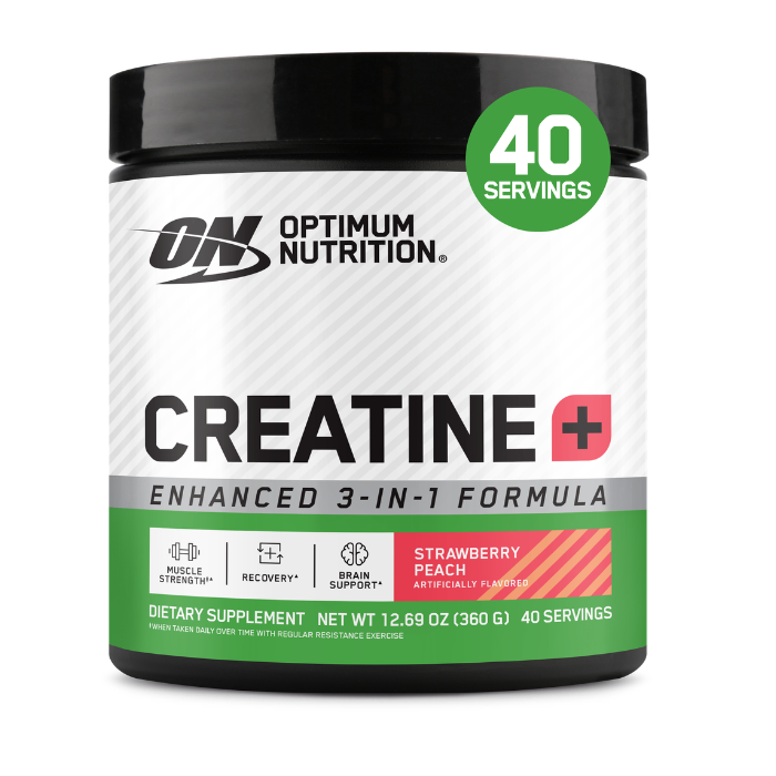 Optimum Nutrition Creatine+ Powder, Strawberry Peach, 360 g, 40 Servings