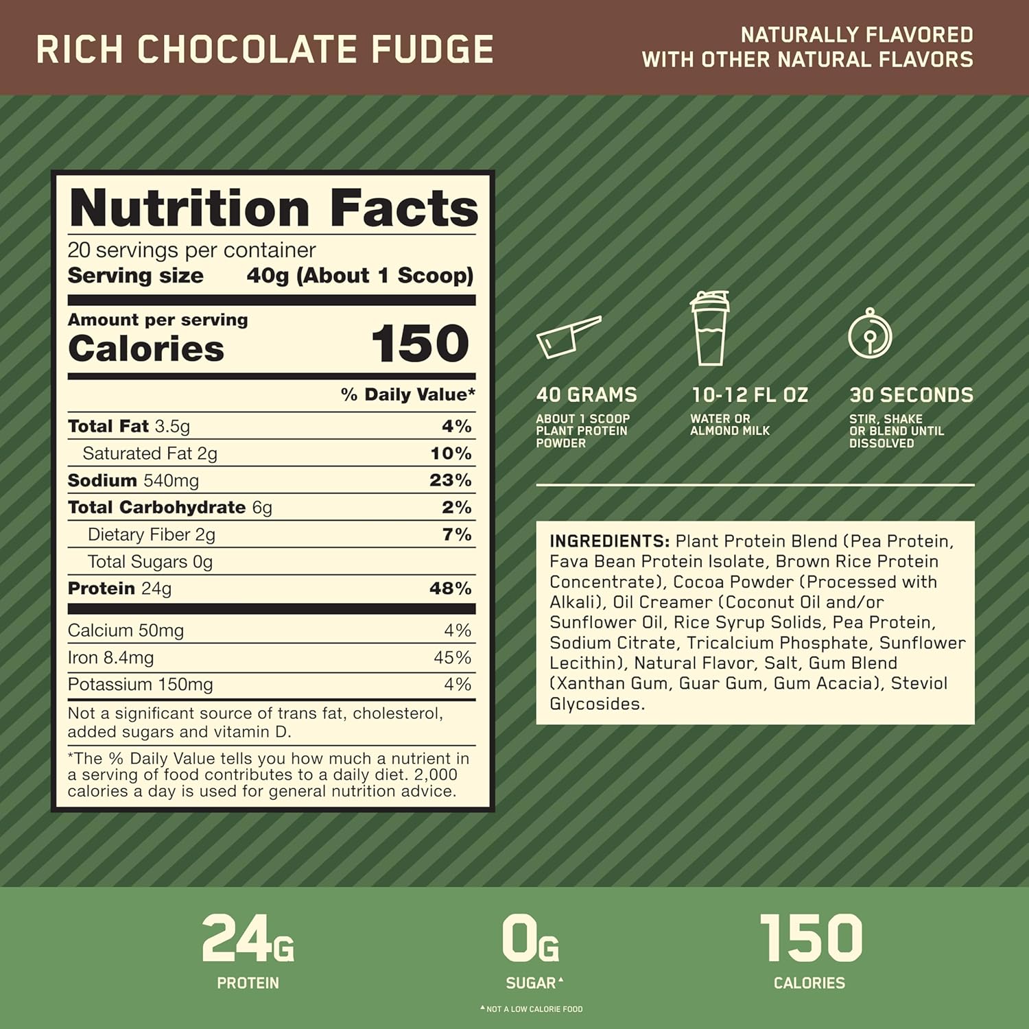 Optimum Nutrition Gold Standard 100% Plant Protein Powder Chocolate 1.76LB