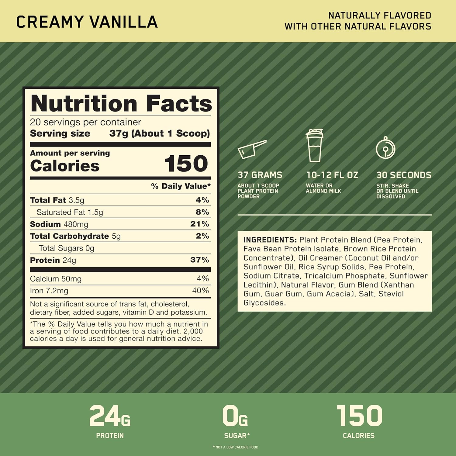 Optimum Nutrition Gold Standard 100% Plant Protein Powder Vanilla 1.63LB