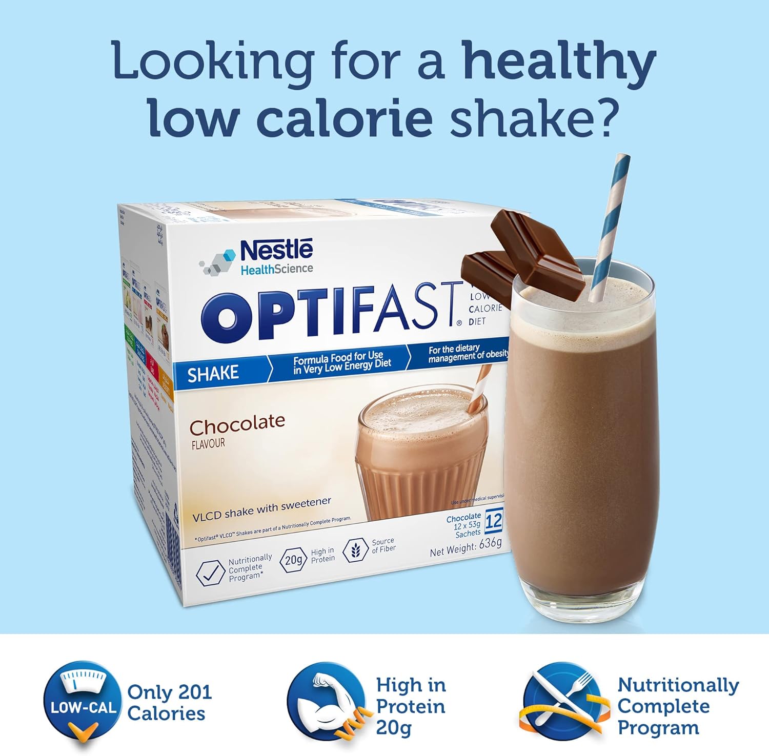 Optifast Milk Shake Choco 53g Sachet 12's (1's X 12)