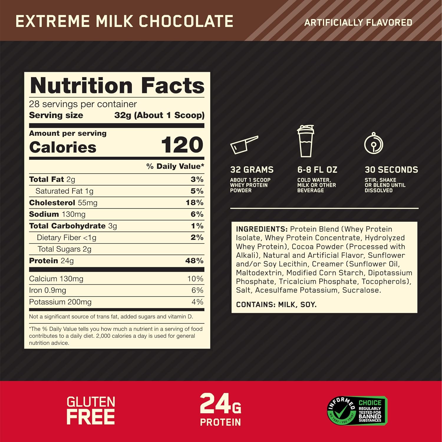 Optimum Nutrition 100% Gold Standard Whey Extreme Milk Chocolate  2 Lb