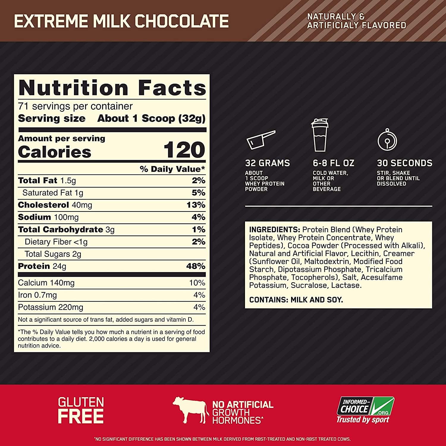 Optimum Nutrition 100% Gold Standard Whey  Extreme Milk Chocolate 5lb