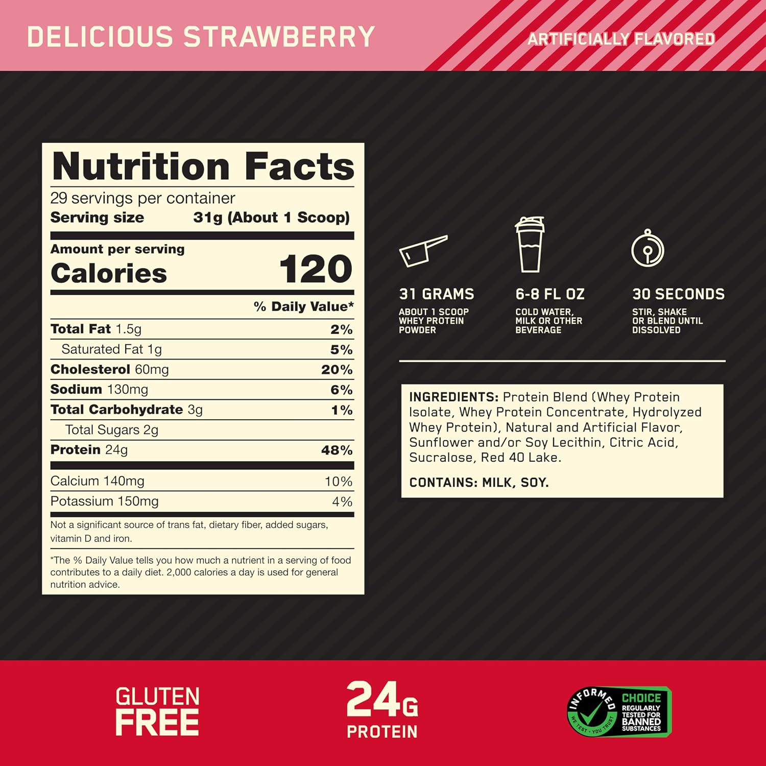 Optimum Nutrition 100% Gold Standard Whey  Strawberry 2lb