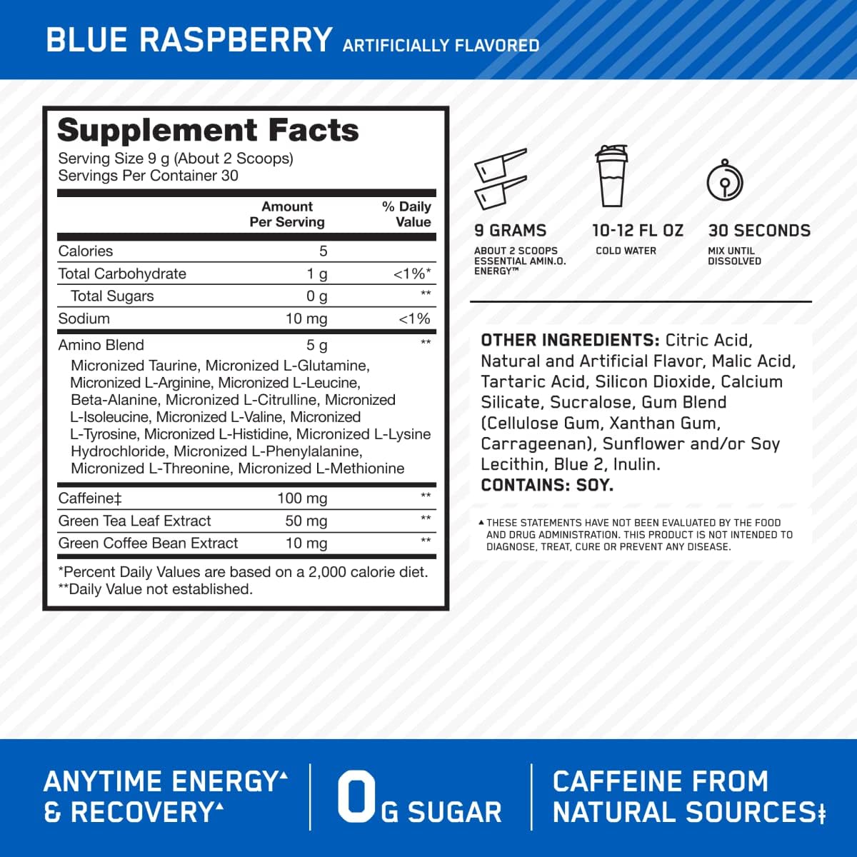 Optimum Nutrition Amino Energy Blue Raspberry 30 Servings