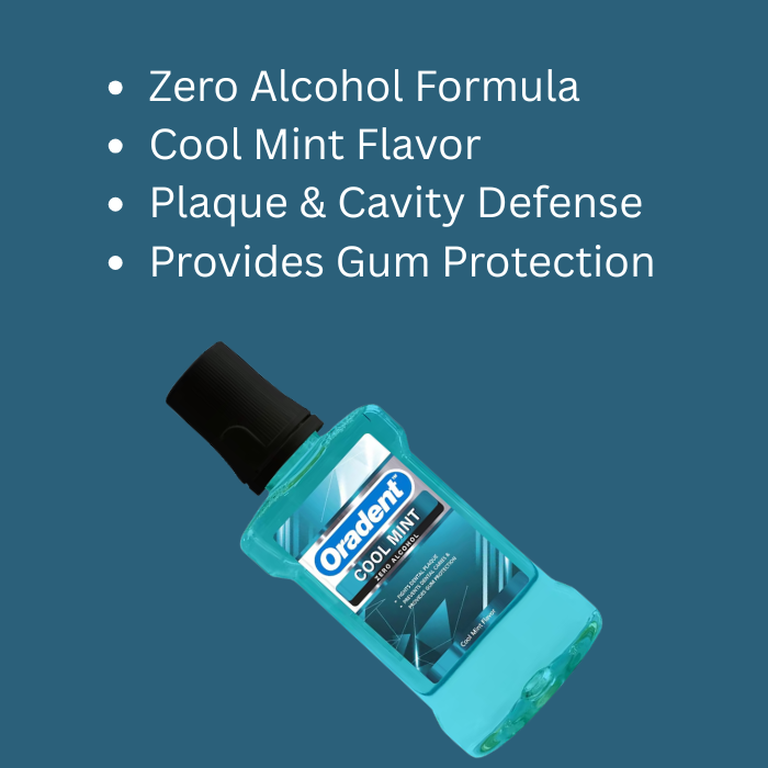 Oradent Cool Mint Zero Alcohol Mouthwash, Fights Plaque, Prevents Cavities & Gum Protection – 500ml