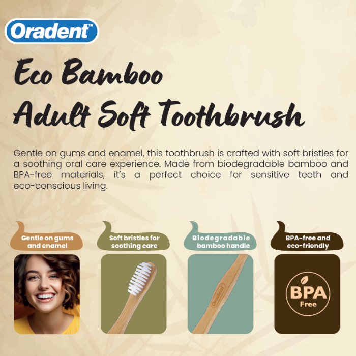 Oradent Eco Adult Bamboo Toothbrush Soft White 1s