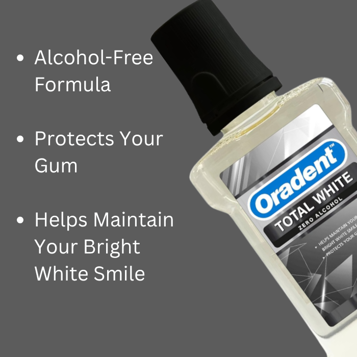 Oradent Total White Zero Alcohol Mouthwash, Bright Smile, Gum Protection & Give Fresh Breath – 500ml
