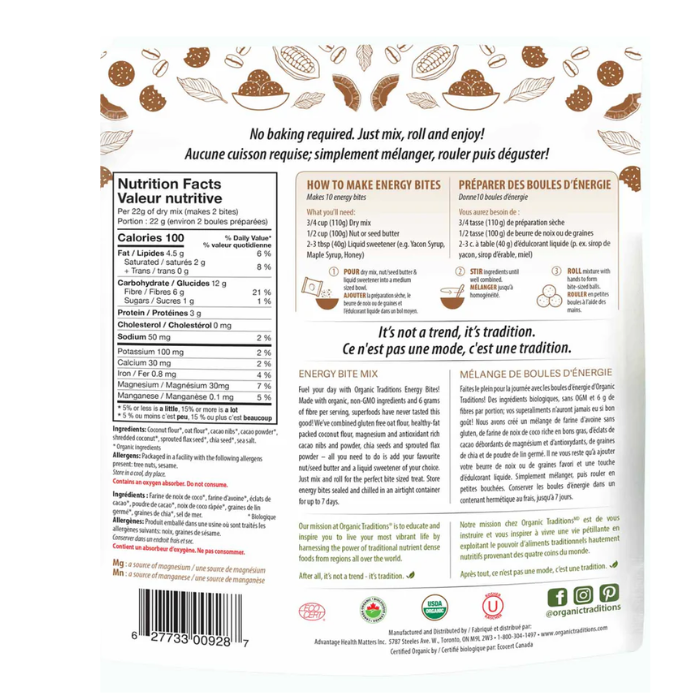Organic Traditions Energy Bite Mix Chocolate 220g