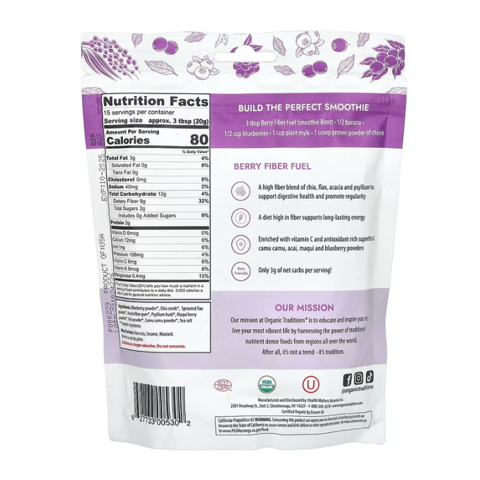 Organic Traditions Fibre Fuel Smoothie Boost  Berry 300g