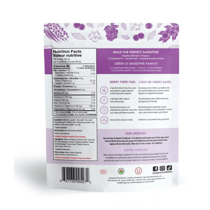 Organic Traditions Fibre Fuel Smoothie Boost  Berry 300g