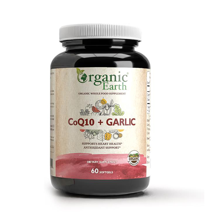 Organic Earth CoQ10 + Garlic, Heart Health, Circulation & Energy Support, 60 Softgels