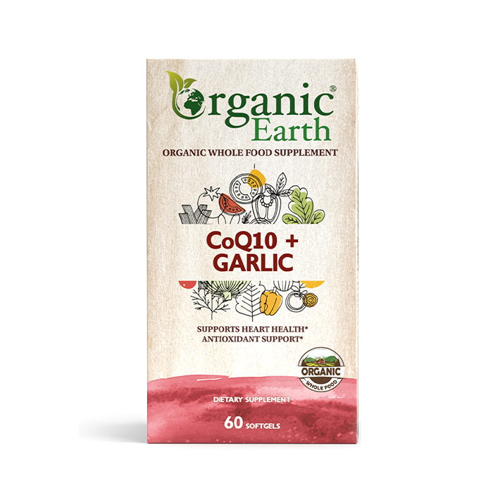 Organic Earth CoQ10 + Garlic, Heart Health, Circulation & Energy Support, 60 Softgels