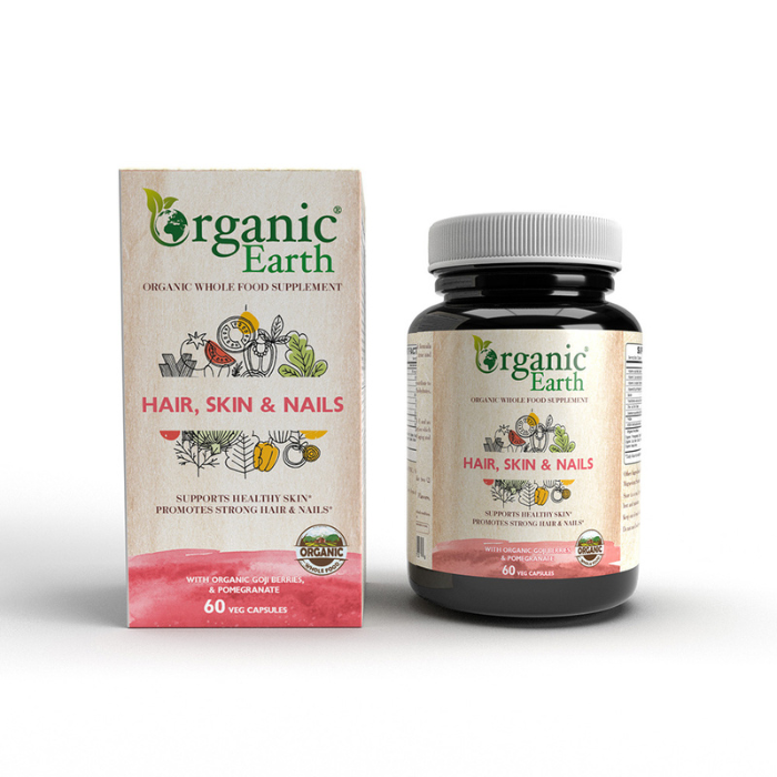Organic Earth Hair, Skin & Nails, Biotin, Vitamins and Antioxidants for Healthy Growth - 60 Capsules