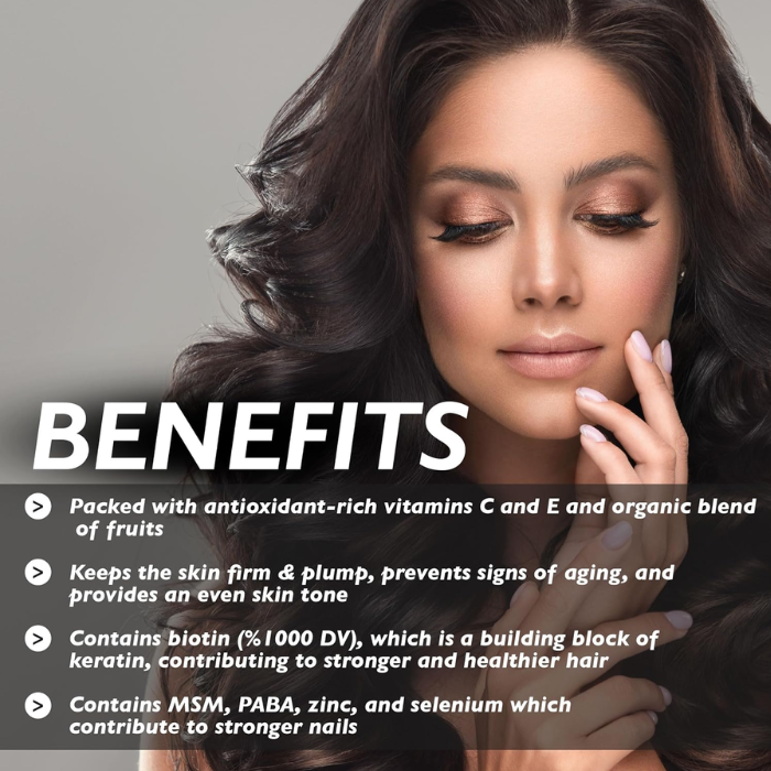 Organic Earth Hair, Skin & Nails, Biotin, Vitamins and Antioxidants for Healthy Growth - 60 Capsules