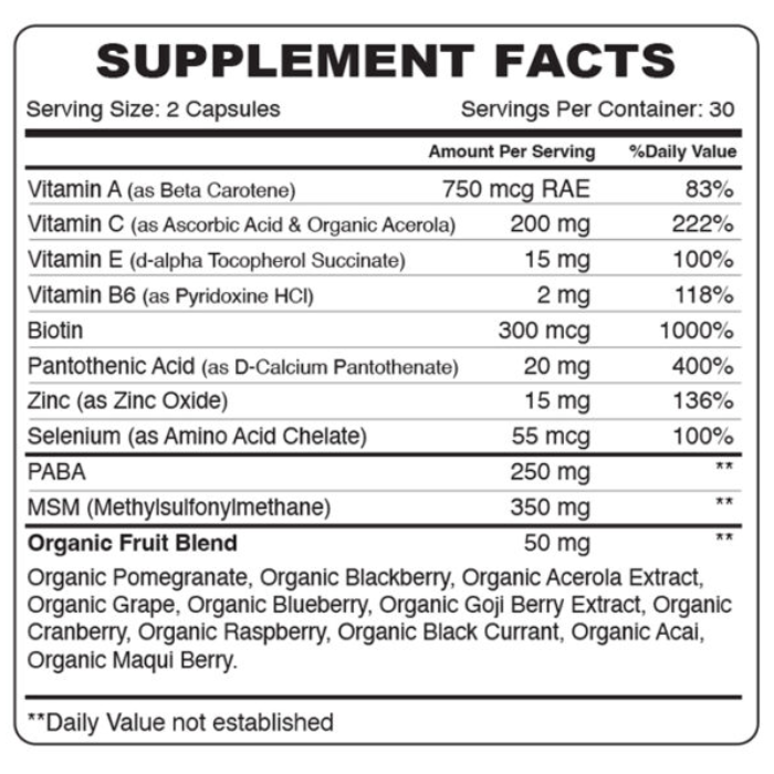 Organic Earth Hair, Skin & Nails, Biotin, Vitamins and Antioxidants for Healthy Growth - 60 Capsules