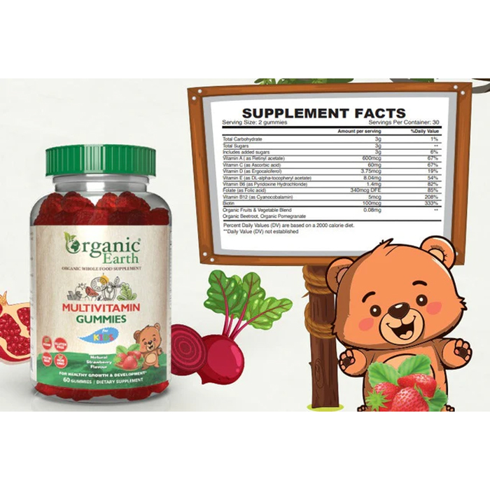Organic Earth Kids Multivitamin & Mineral Gummies, Vegan, Natural and Antioxidant-Rich - 60s