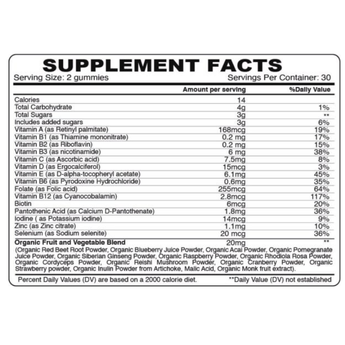 Organic Earth Multivitamin Adult Gummies, Immune, Energy and Digestive Support with Superfoods - 60s